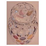 P - Polka Dot Colored Glass Pitcher and 8 Tumblers Set / Borské Sklo - "Nemo" by Max Kannegiesser Pattern / Czech Bohemian Art Glass Countess Collection / Pitcher and Glasses / Coin Dots Gold Mauve P