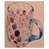 P - Polka Dot Colored Glass Pitcher and 8 Tumblers Set / Borské Sklo - "Nemo" by Max Kannegiesser Pattern / Czech Bohemian Art Glass Countess Collection / Pitcher and Glasses / Coin Dots Gold Mauve P