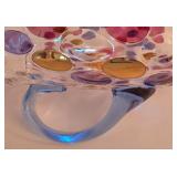 P - Polka Dot Colored Glass Pitcher and 8 Tumblers Set / Borské Sklo - "Nemo" by Max Kannegiesser Pattern / Czech Bohemian Art Glass Countess Collection / Pitcher and Glasses / Coin Dots Gold Mauve P