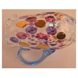 P - Polka Dot Colored Glass Pitcher and 8 Tumblers Set / Borské Sklo - "Nemo" by Max Kannegiesser Pattern / Czech Bohemian Art Glass Countess Collection / Pitcher and Glasses / Coin Dots Gold Mauve P