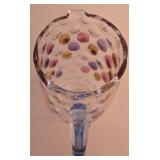 P - Polka Dot Colored Glass Pitcher and 8 Tumblers Set / Borské Sklo - "Nemo" by Max Kannegiesser Pattern / Czech Bohemian Art Glass Countess Collection / Pitcher and Glasses / Coin Dots Gold Mauve P