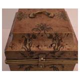 PK - Decorative Vintage-Style Metal Box with Gold Spheres and Faux Flowers