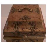 PK - Decorative Vintage-Style Metal Box with Gold Spheres and Faux Flowers