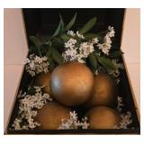 PK - Decorative Vintage-Style Metal Box with Gold Spheres and Faux Flowers