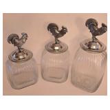 P - Set of 3 Glass Canisters with Pewter Rooster Lids