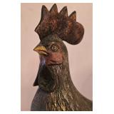 P - Pair of Cast Metal Rooster and Hen Decorative Figurines