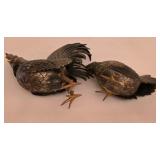 P - Pair of Cast Metal Rooster and Hen Decorative Figurines