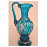 P - Fenton New Century XXI Blue Art Glass Ewer Pitcher Signed