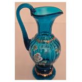 P - Fenton New Century XXI Blue Art Glass Ewer Pitcher Signed