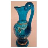 P - Fenton New Century XXI Blue Art Glass Ewer Pitcher Signed