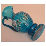 P - Fenton New Century XXI Blue Art Glass Ewer Pitcher Signed