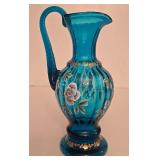 P - Fenton New Century XXI Blue Art Glass Ewer Pitcher Signed