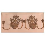P - Pair of Ornate Gold-Tone Wall Sconces with Decorative Leaf Design