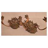 P - Pair of Ornate Gold-Tone Wall Sconces with Decorative Leaf Design