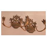 P - Pair of Ornate Gold-Tone Wall Sconces with Decorative Leaf Design