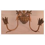 P - Pair of Ornate Gold-Tone Wall Sconces with Decorative Leaf Design