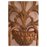 P - Pair of Ornate Gold-Tone Wall Sconces with Decorative Leaf Design