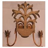 P - Pair of Ornate Gold-Tone Wall Sconces with Decorative Leaf Design