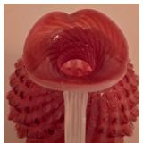 P - Vintage Fenton Cranberry Opalescent Hobnail Glass Cruet with Stopper