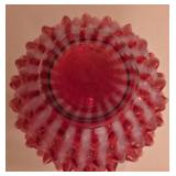 P - Vintage Fenton Cranberry Opalescent Hobnail Glass Cruet with Stopper