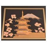 P - Japanese Lacquer Jewelry Box, Porcelain Covered Cups, and Decorative Fan Set