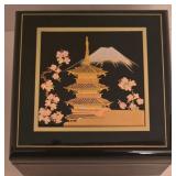 P - Japanese Lacquer Jewelry Box, Porcelain Covered Cups, and Decorative Fan Set