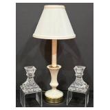 P - Lenox Table Lamp with Shade and Pair of Waterford Lismore 4 Inch Crystal Candle Holders