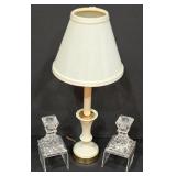 P - Lenox Table Lamp with Shade and Pair of Waterford Lismore 4 Inch Crystal Candle Holders