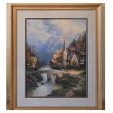 BR2 - Framed Thomas Kinkaid Artwork Featuring Church by Mountain Stream