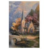 BR2 - Framed Thomas Kinkaid Artwork Featuring Church by Mountain Stream