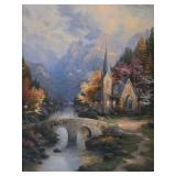 BR2 - Framed Thomas Kinkaid Artwork Featuring Church by Mountain Stream