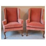 BR2 - Pair of Vintage Southwood Peach Wingback Chairs with Queen Anne Legs