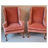 BR2 - Pair of Vintage Southwood Peach Wingback Chairs with Queen Anne Legs