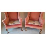 BR2 - Pair of Vintage Southwood Peach Wingback Chairs with Queen Anne Legs