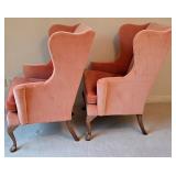 BR2 - Pair of Vintage Southwood Peach Wingback Chairs with Queen Anne Legs