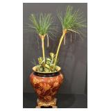 ML-BR2 - Urn Style Porcelain Vase with Decorative Resin Base and Faux Plant Arrangement