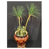 ML-BR2 - Urn Style Porcelain Vase with Decorative Resin Base and Faux Plant Arrangement