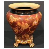 ML-BR2 - Urn Style Porcelain Vase with Decorative Resin Base and Faux Plant Arrangement