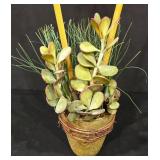 ML-BR2 - Urn Style Porcelain Vase with Decorative Resin Base and Faux Plant Arrangement