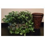 Artificial Ivy Plant in Wicker Basket with Decorative Tall Woven Planter