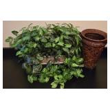 Artificial Ivy Plant in Wicker Basket with Decorative Tall Woven Planter