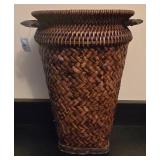 Artificial Ivy Plant in Wicker Basket with Decorative Tall Woven Planter
