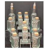 P - Decorative Oil and Vinegar Bottles with 14 Spice Jars