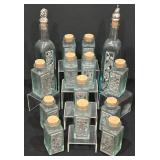 P - Decorative Oil and Vinegar Bottles with 14 Spice Jars