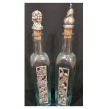 P - Decorative Oil and Vinegar Bottles with 14 Spice Jars