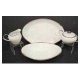 P - Royal Song Porcelain Serving Pieces Set with Platter, Bowl, Covered Sugar Bowl, Creamer