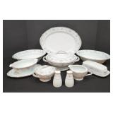 P - Noritake 6107 Colburn China Serving Set with Platter, Bowls, Gravy Boat, and Accessories