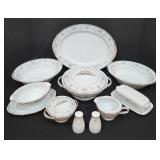 P - Noritake 6107 Colburn China Serving Set with Platter, Bowls, Gravy Boat, and Accessories