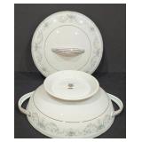 P - Noritake 6107 Colburn China Serving Set with Platter, Bowls, Gravy Boat, and Accessories