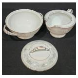 P - Noritake 6107 Colburn China Serving Set with Platter, Bowls, Gravy Boat, and Accessories
